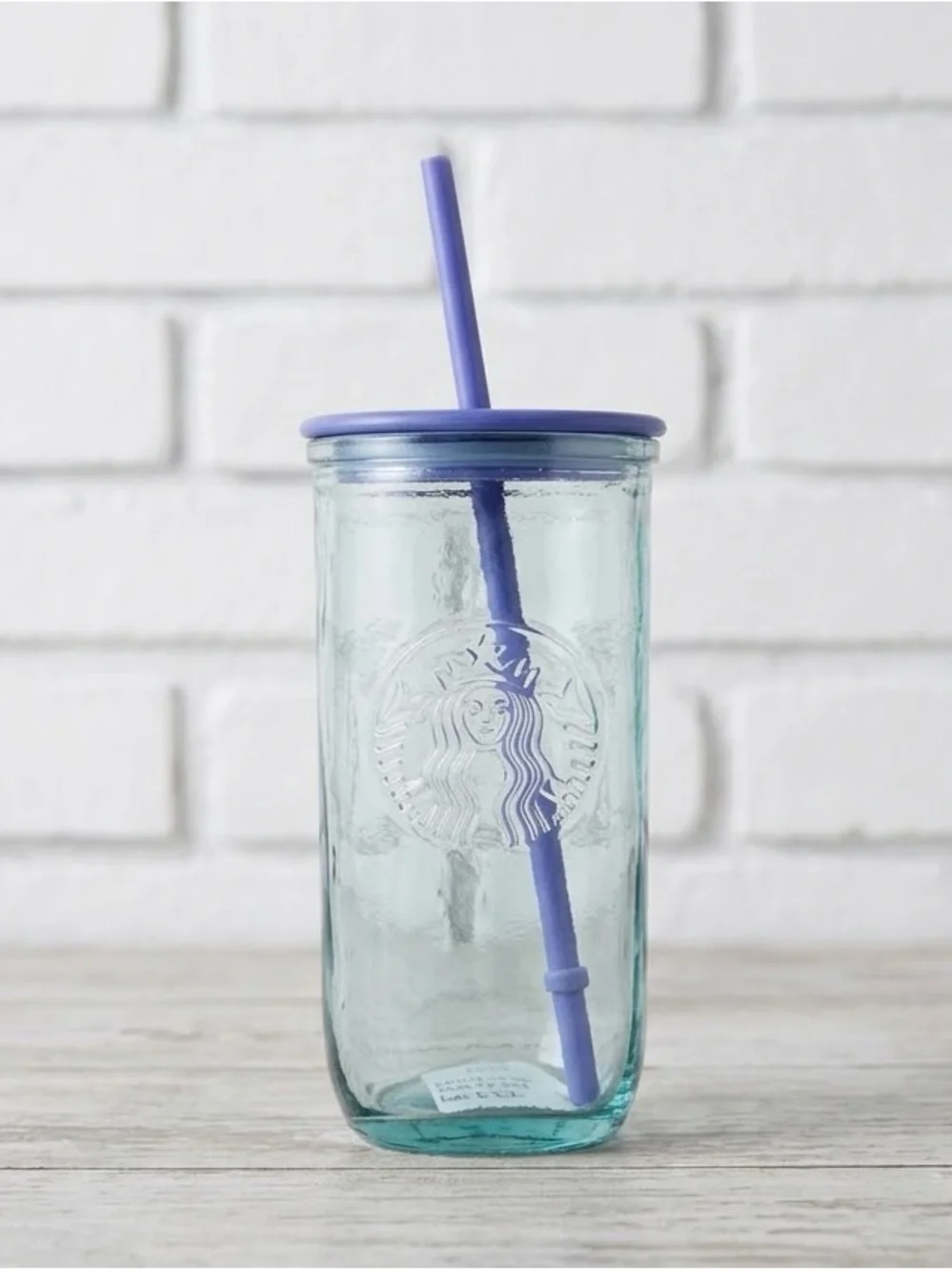 Starbucks 2025 Recycled Glass Triangle Tumbler Cold Cup Purple Lid 16 oz NWT